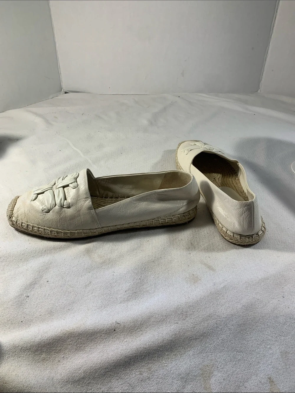 Tory Burch Ines Cream Leather Espadrille Slip-On Flats with Braided Logo Detail
